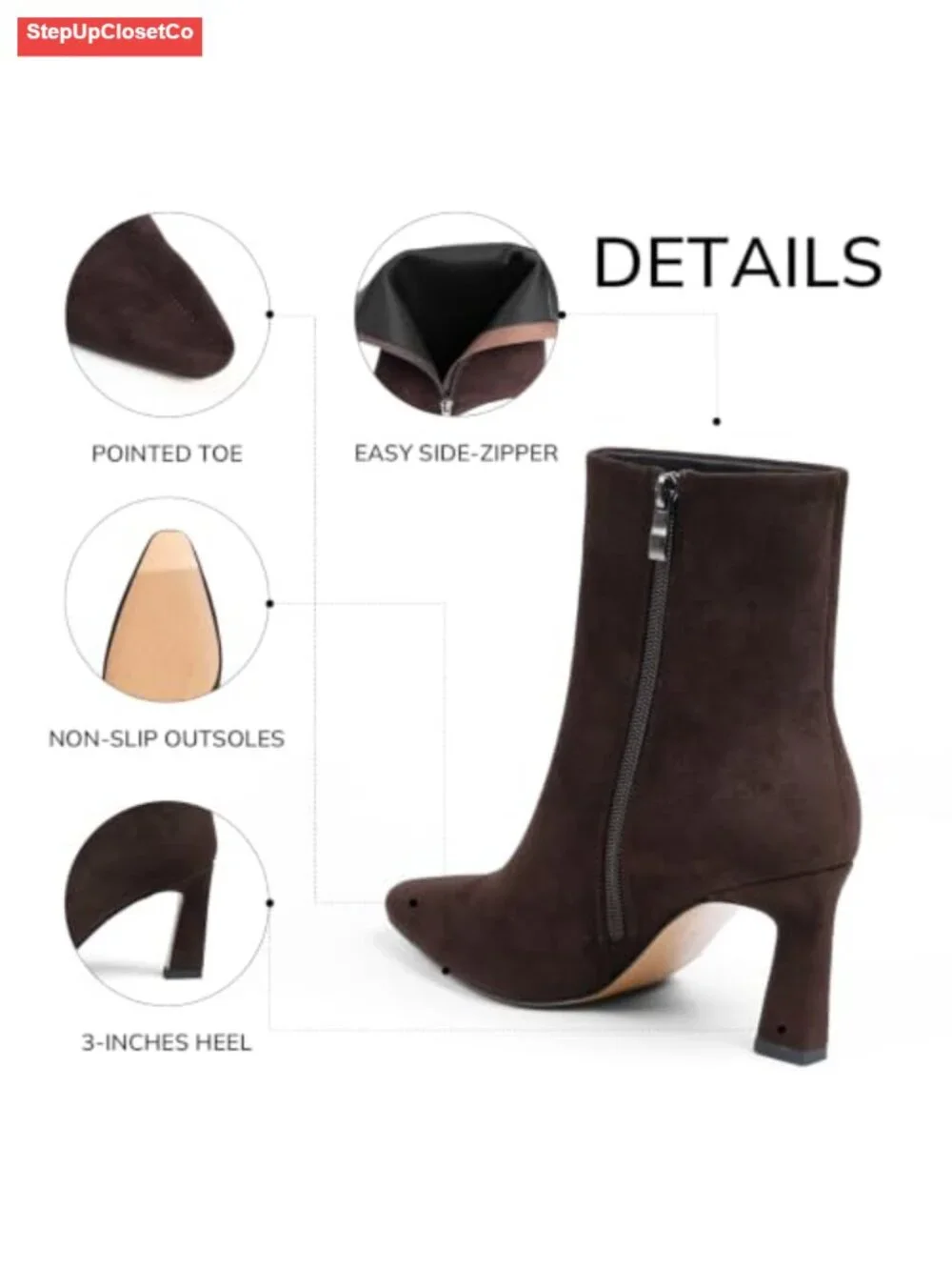 Women's Kitten Heel Ankle Boots with Side Zipper